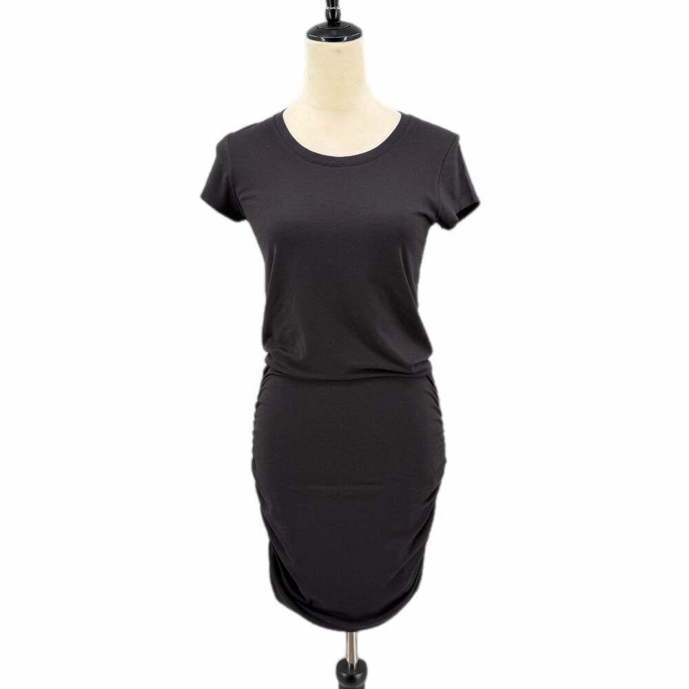 Athleta Black Ruched Casual Basic Everyday Comfort Mini Classic T-shirt Dress